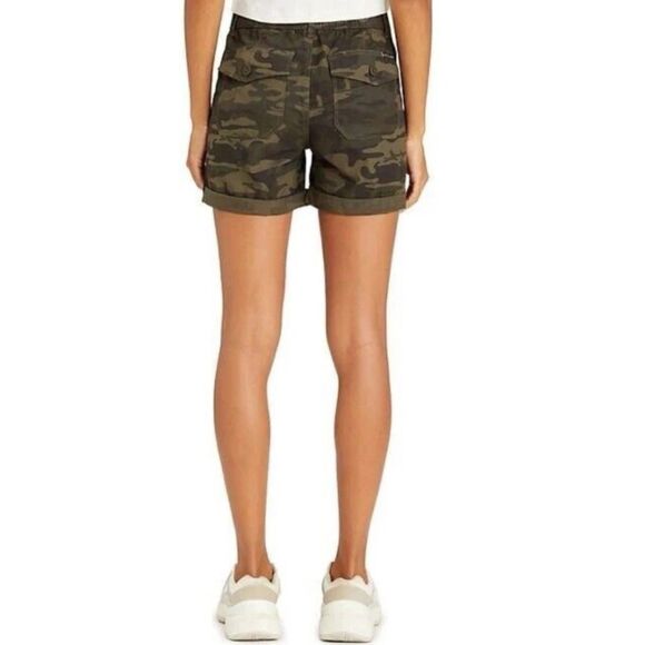NEW Green Camo Sz Small Stretchy Cotton Cuffed Shorts SOCIAL STANDARDS SANCTUARY - Picture 2 of 9